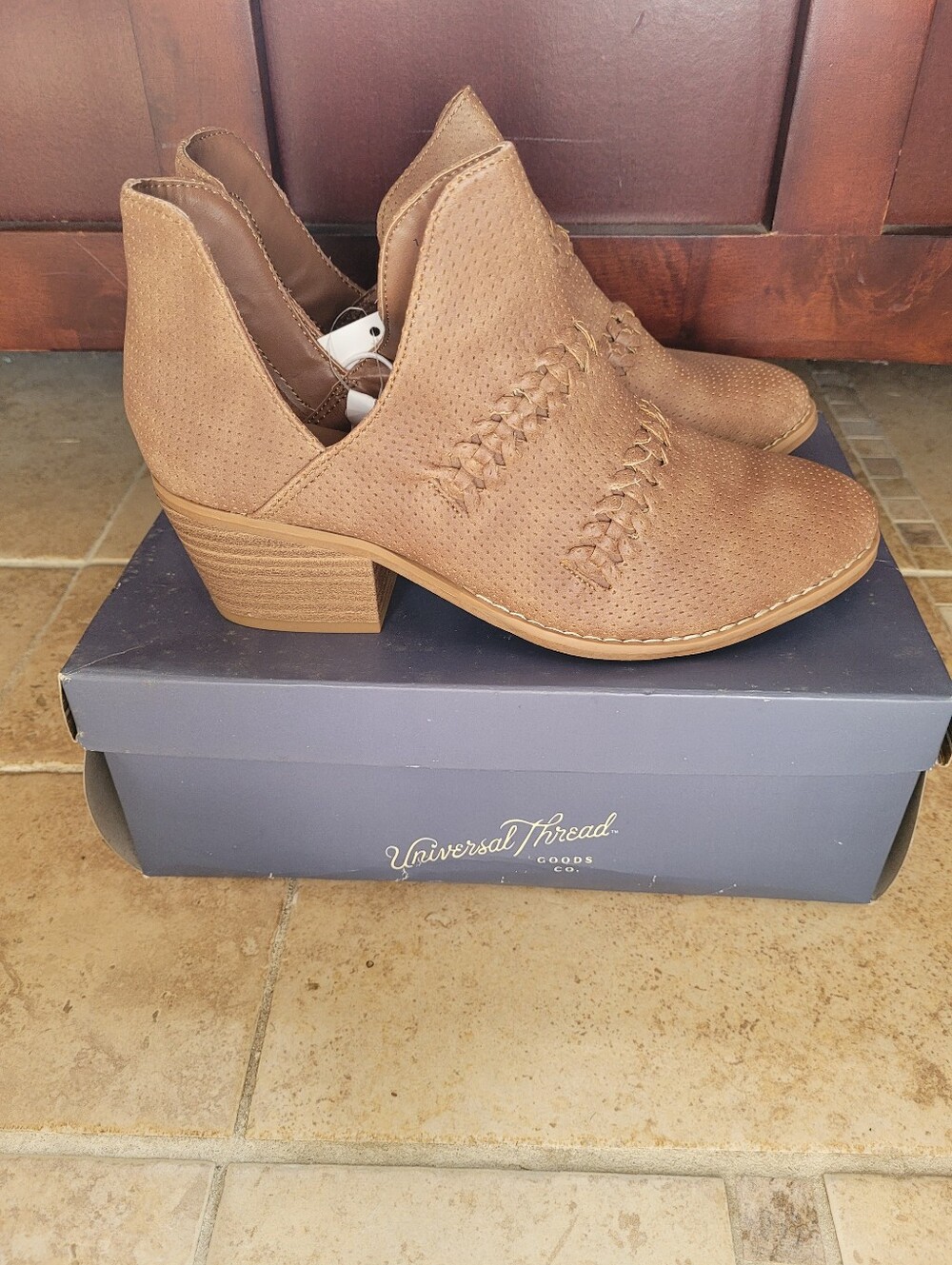 Universal Thread Tan Braided Perforated Ankle Booties
